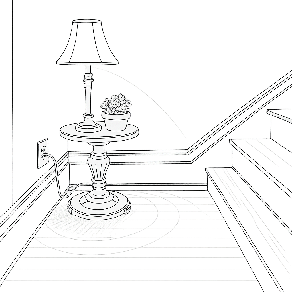 Sketch landing with table and lamp